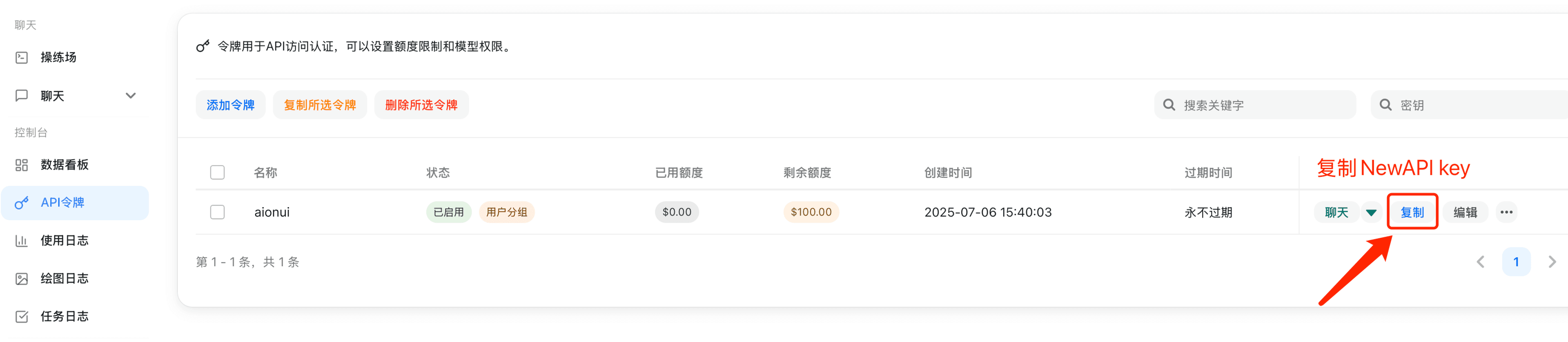 APIキーをコピー